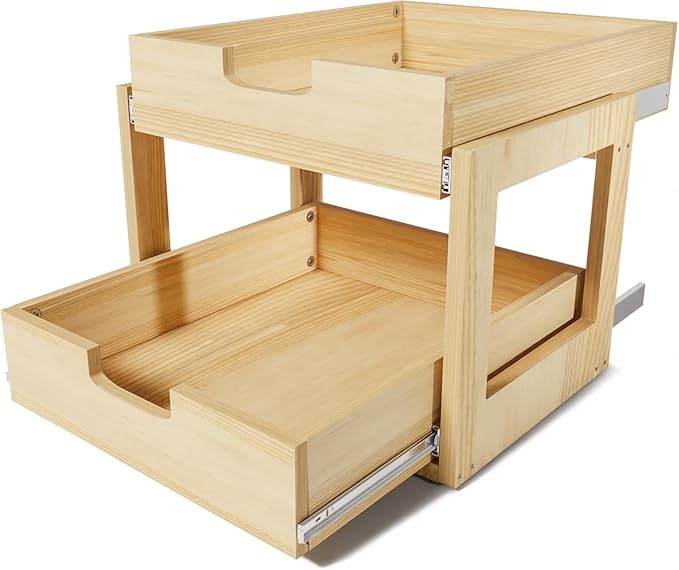 Pull Out Cabinet Organizer, 20''W×21''D Sliding Drawers for Cabinets, 2 Tier Soft Close Slide Out Wooden Pull out Drawers, Base Cabinet Organization for Kitchen, Pantry