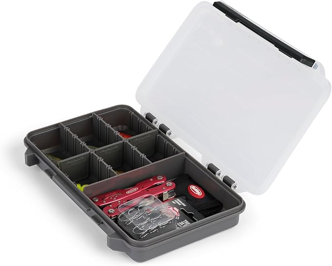 Plano StowAway 3600 50/50 Split Stow Tackle Box with Corrosion-Preventive Rustricor, Single Latch Design, Transparent DuraView Lid, Stackable Storage for Fishing Bait, Lures and Gear