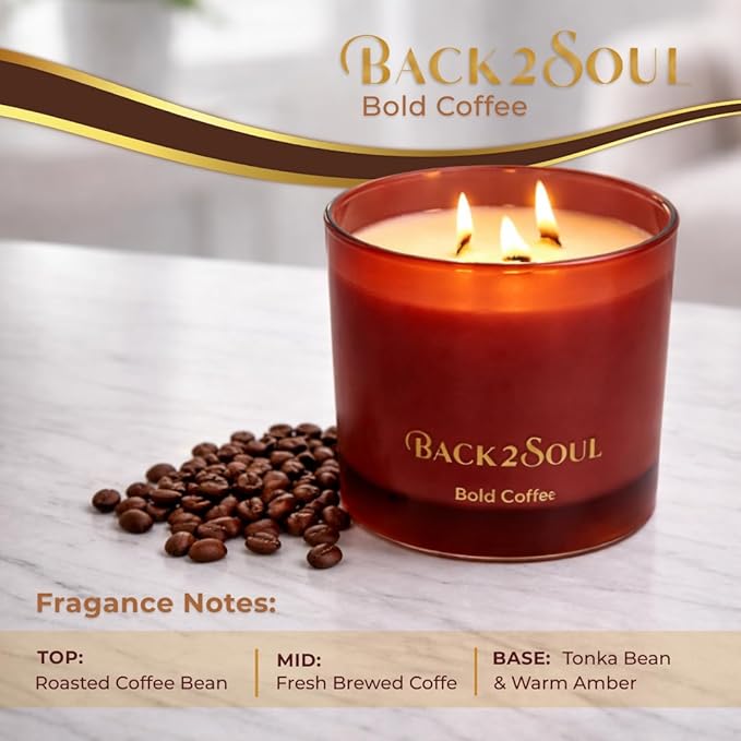 Non Toxic Candles 13.4 oz 50 Hours Burn Time, Scented Soy Candles, Clean Burning, Safe Non Toxic Design (Bold Coffee)