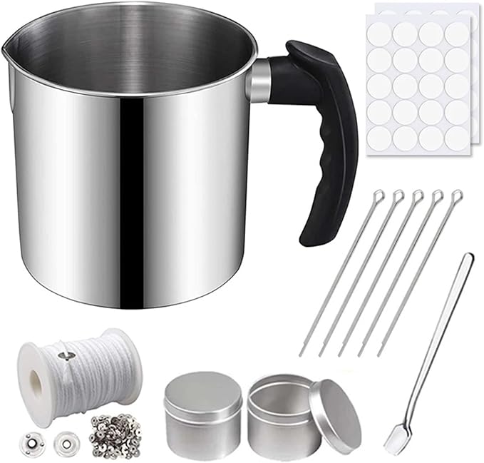 Yiodauh Candle Making Kit Complete Candle Making Kit Stainless Steel Pouring Jar Wicks Stickers and Holders for DIY Crafts and Gifts(900ml kit)