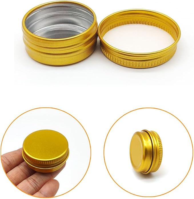 30 pack 5ml Lip Balm Tin Cans, 5g Mini Aluminum Makeup Sample Containers with Screw Lid, Empty Metal Tins Pot Storage Travel Jars for Cosmetic Cream Candle Tea, 5 Gram Small Tins, Gold Color