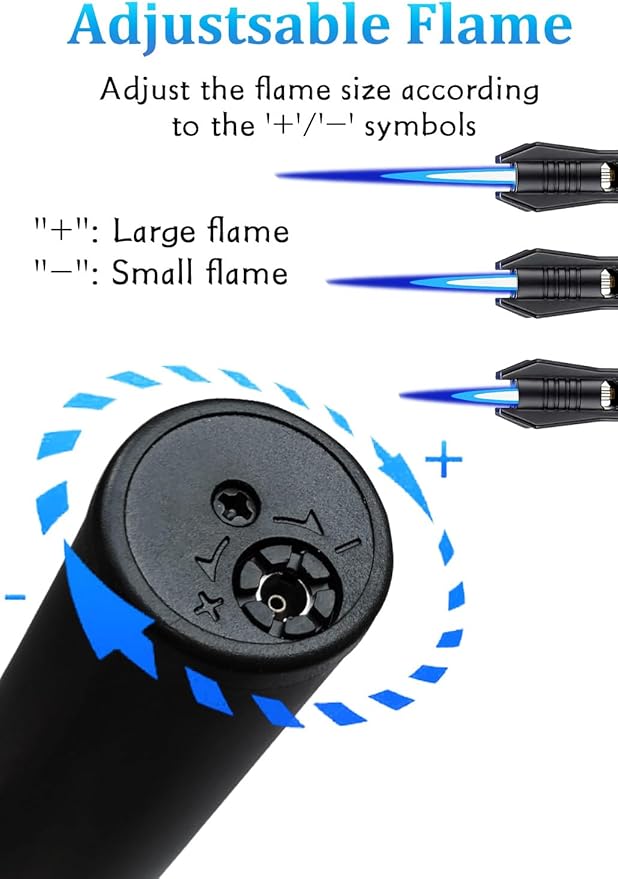 Torch Lighter - Windproof Jet Flame Refillable Butane Lighter with Adjustable Flame, Lightsaber Design, Visible Window, for Kitchen, Outdoor(Gas Not Include) (Black & White)
