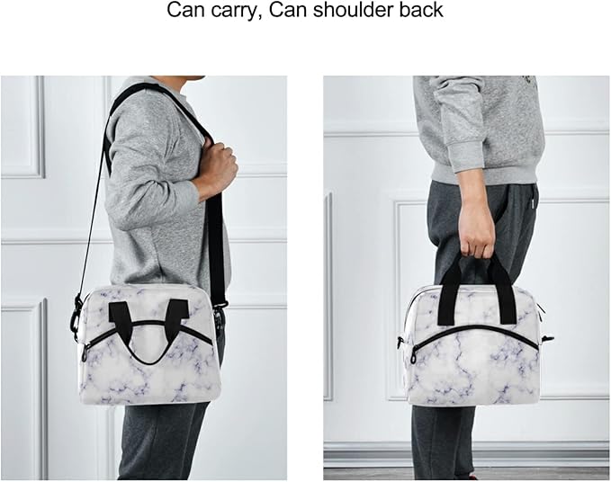 CBBYY Marble Lunch Bags for Women Men, Reusable Insulated Lunch Box, Adjustable Shoulder Straps Tote Lunch Bag for Work Picnic School