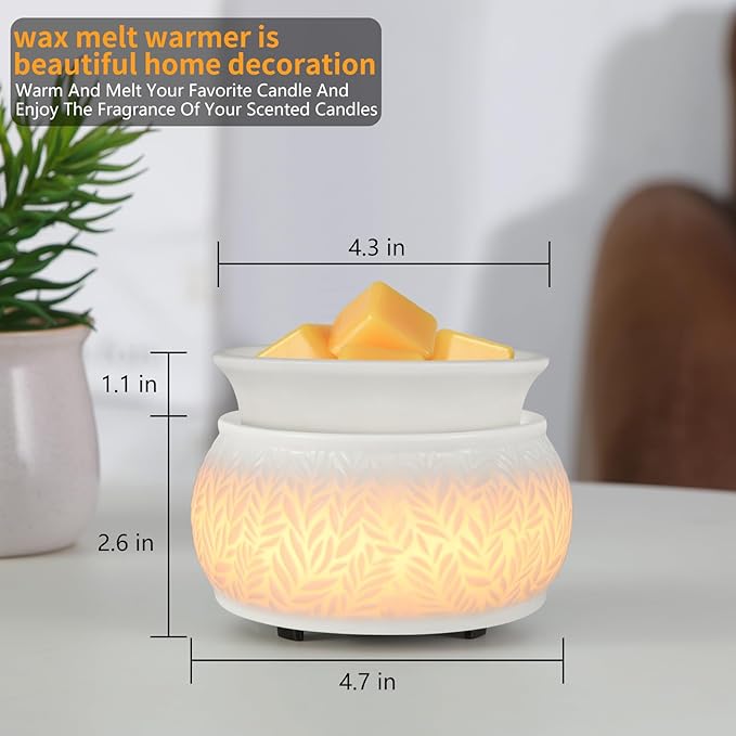 Ceramic Wax Melt Warmer for Scented Wax Warmer 3-in-1 Electric Fragrance Candle Warmer Lamp with 7 Colors LED Light for Mothers Day Birthday Gifts for Women Daughter Girl Home Office Deco(White-01)