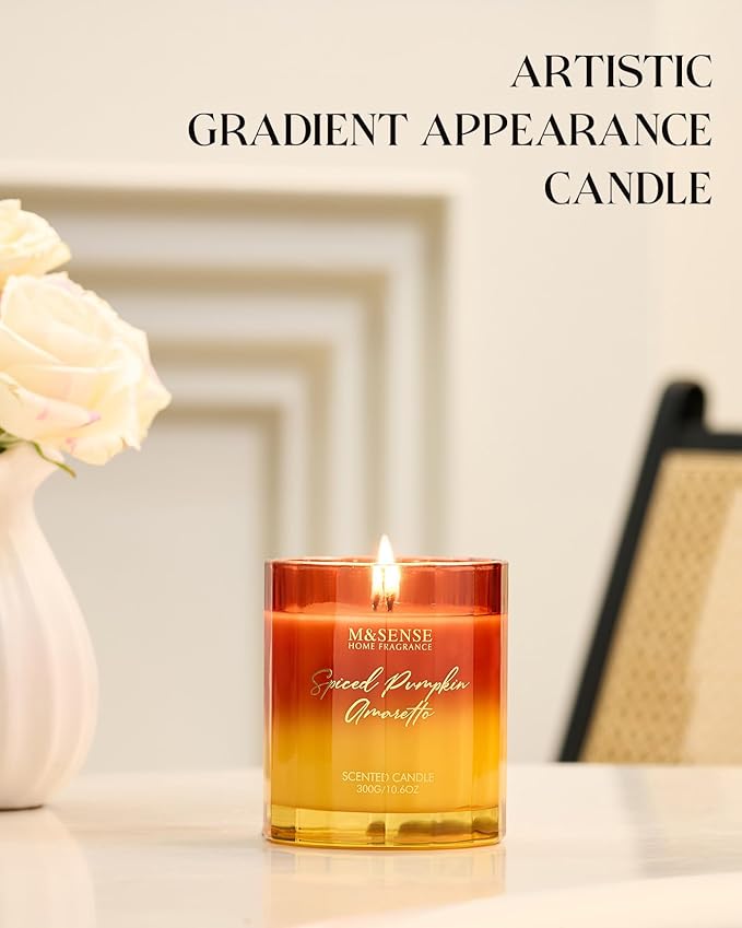 M&SENSE Spiced Pumpkin Fall Scented Candles Natural Soy Wax Non Toxic, 10.6oz 60 Hours Long Lasting Slow Burning Fall Scent Candle for Halloween Thanksgiving Holiday