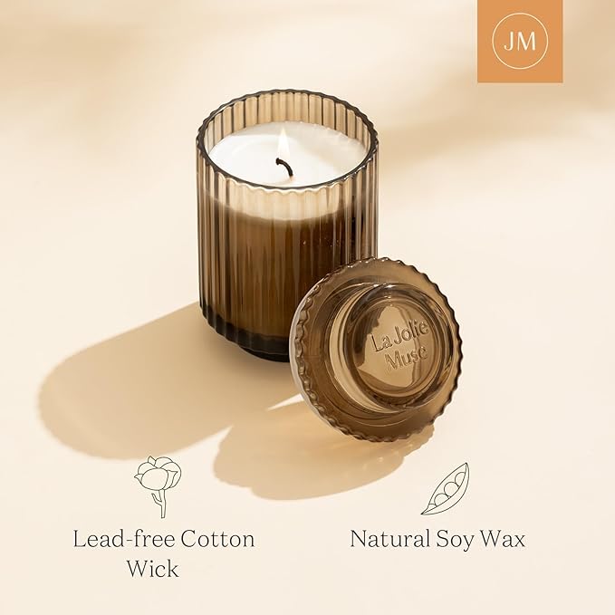 LA JOLIE MUSE Sandalwood Candles, Scented Candles for Home, Candle Gifts for Women & Men, Glass Jar Candle, 40 Hours Burning Time, Santal Himalayen, 7oz