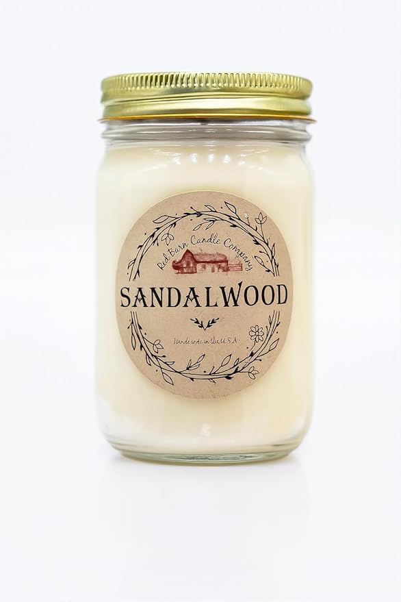 Sandalwood Aromatherapy Candle 12 oz | 100% All-Natural Soy Wax & Essential Oil Infused | 40+ Hour Burn Time | Pet Safe + Smoke Odor Eliminating | Handmade in U.S.A. | Non-Toxic Candles