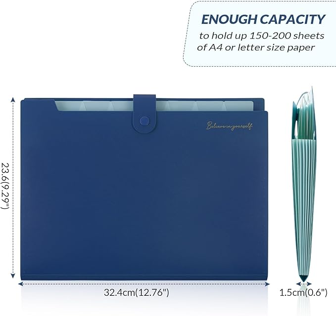 SKYDUE Expanding File Folder, Accordion File Organizer with 8 Pocket, Expandable Document Paper Receipt Holder for School Office Hospital, Letter/A4 Size Blue
