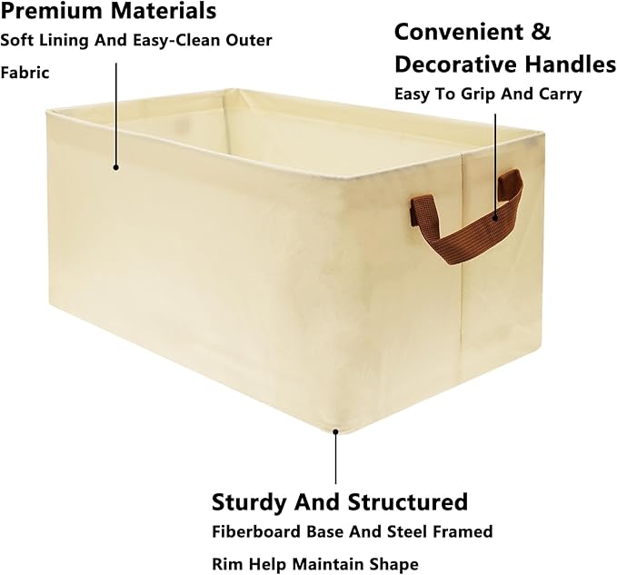 Large Capacity Storage Bins Closet Organizer System, 2PCS Fabric Storage Box with Steel Frame Stackable Shelf Storage Baskets Foldable Wardrobe Storage Box for Clothes Toys (Beige)