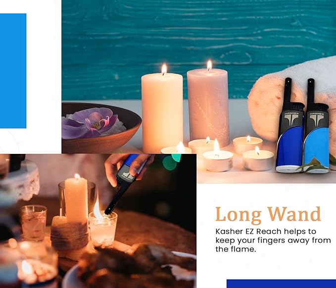 Kasher EZ Reach Candle Lighter with Candle Tool - Extended Wand - Ideal for Lighting Scented Candle Jar, Camping, Outdoor, and BBQ - Pack of 2