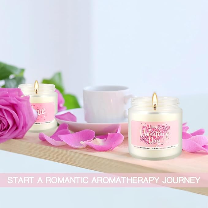 Valentine's Day Pink Scented Candles-12Pcs 3.5oz Each-Natural Plant Essential Oils & Cotton Wick, Aromatherapy Candle for Relaxing Stress Relief, Home Decor & Romantic Gifts for Her.