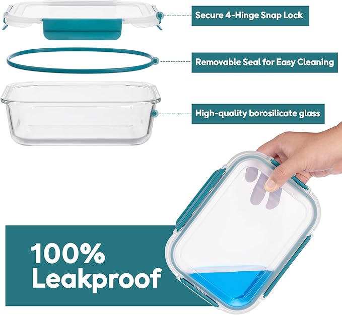 GENICOOK Airtight Glass Meal Prep Containers 15-Pack with Locking Lids – Leak-Proof Food Storage Containers Set, BPA-Free Borosilicate Glass, Microwave, Oven, Freezer & Dishwasher Safe