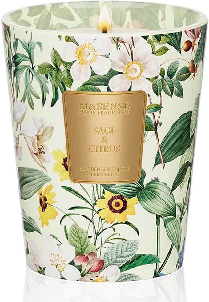 M&SENSE Sage Citrus Soy Candle, 14.1oz 60H Long Lasting, Aromatherapy Candle for Dining Room Freshness New Year Winter Housewarming Gifts