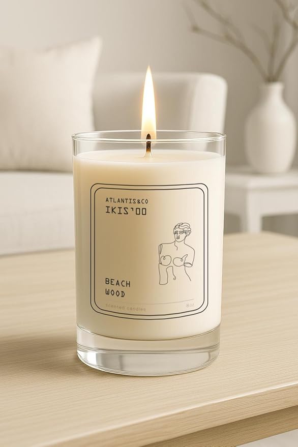 Beach Wood Scented Candle, 8oz Jar with Long-Lasting Burn, Giftable, Holidays,Birthdays
