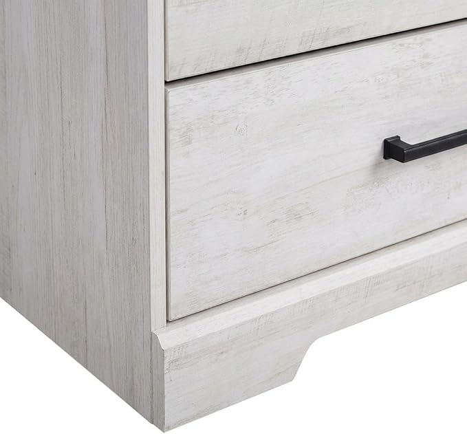 Furnifact White Nightstand Bedside Table, Farmhouse Style, Laminate Finish, Rectangular Shape, One Size for Bedroom, Modern and Durable Design