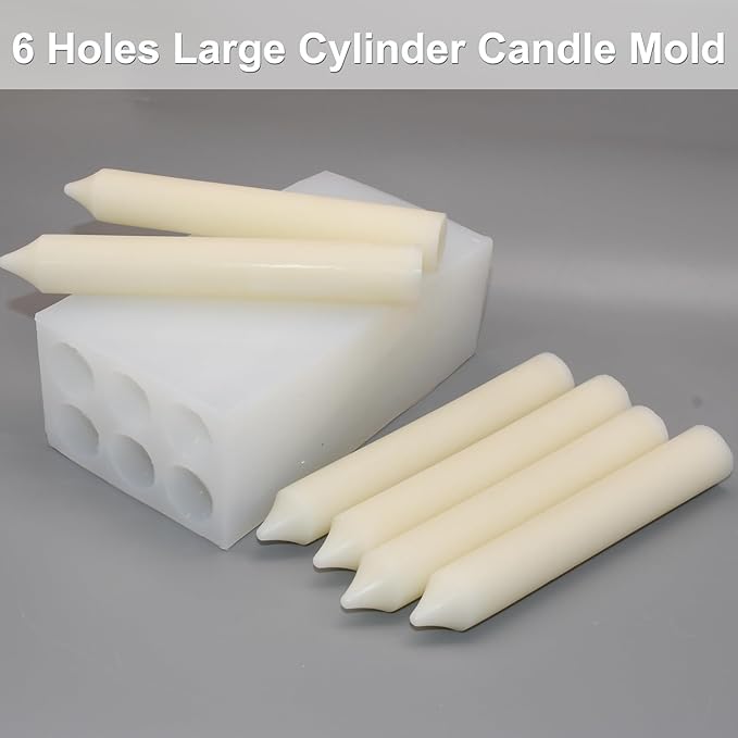 6-Cavity Long Cylinder Mold for Candle Making, 6 Holes Cylinder Silicone Candle Mold Long Pillar Silicone Mold for Wax Candle Making (Large)