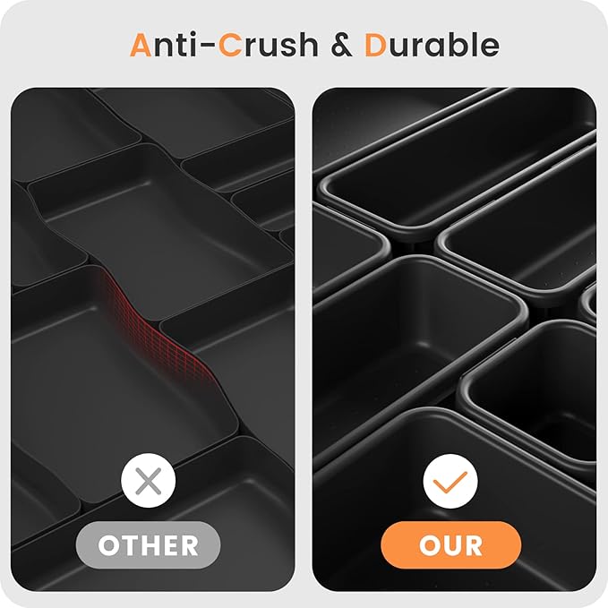 【𝟮𝟴𝗣𝗖𝗦】 【𝟱𝗦𝗶𝘇𝗲】 Black Drawer Organizer, Makeup organizer, 【Holds 177 Items】 Bathroom Organizers and Storage, Plastic Desk Organizer Divider, Organizer Bins for Office Vanity A-LUGEI
