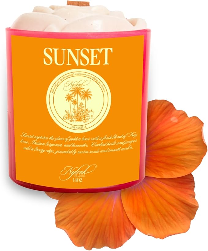 Body Oil Massage Candle | Melts into Skin Softening Warm Massage Oil - Natural Wood Wick - Soy & Coconut Wax - Grapefruit & Key Lime with Citrus Notes - Self Care Gift (Sunset 9oz)