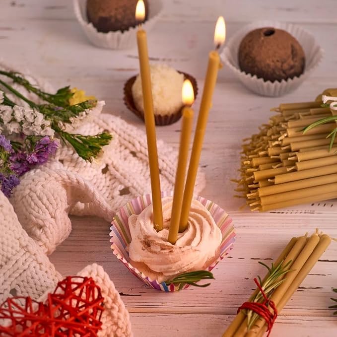 6.1 Inch 100% Pure Nature Meditation Bees Waxs Candles 50pcs-30min Burn Time-High Qualiy Dripless and Smokeless for Birthday Prayer Dinner Church Christmas Hanukkah