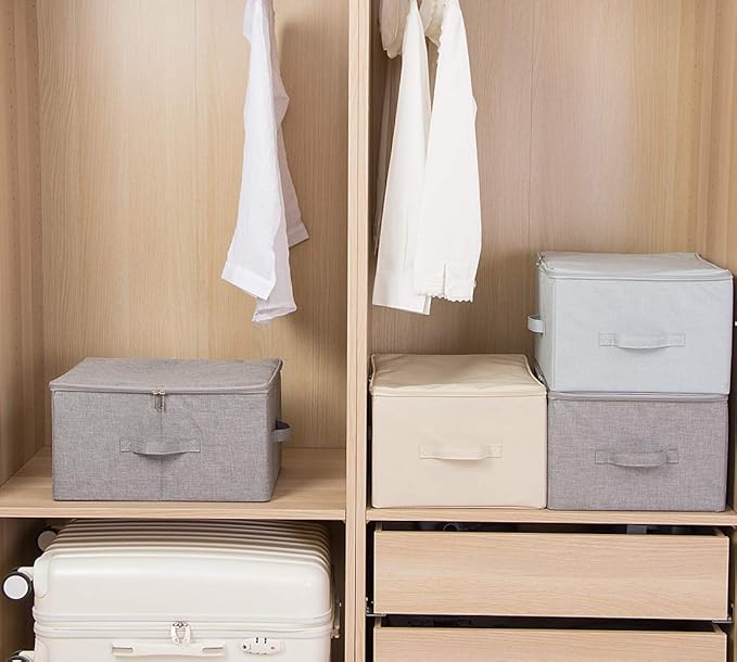iwill CREATE PRO 17.6"x 13.6"x 9.7",Dust-proof Closet Clothes Storage Boxes with Zip Lid, Breathable Fabric & Collapsible Design Organizer Bins for Clothing Toy Dolls Shoes Blankets, Light Gray, 2pcs
