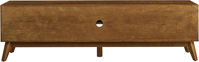Amposei Mid Century Modern TV Stand Entertainment Center for 65/70/75 inch TVs, Sliding Rattan Door Wooden Console Storage Cabinet with Wood Legs for Living Room, Light Walnut