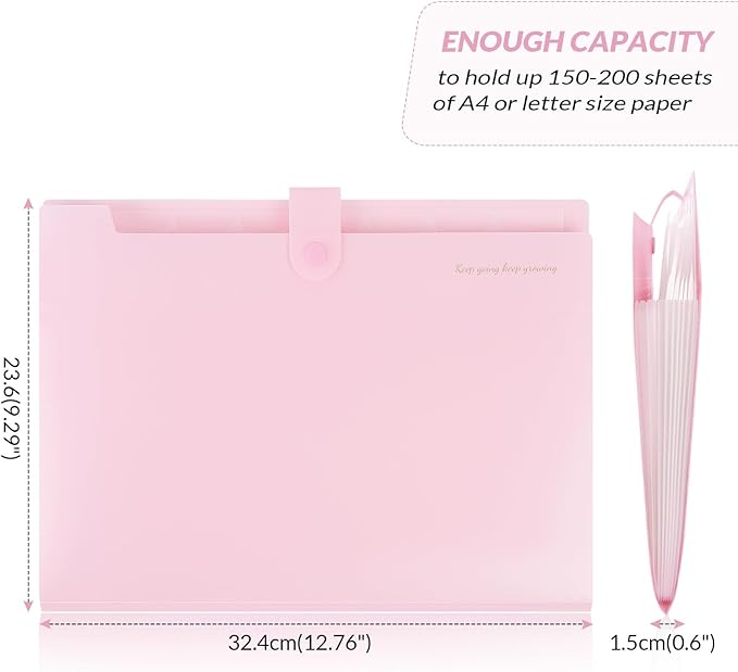 SKYDUE Pink Accordion File Organizer, Expanding File Folder with 8 Pockets, Expandable Document Paper Receipt Organizer, Letter/A4 Size Filing Folder School Office Supplies