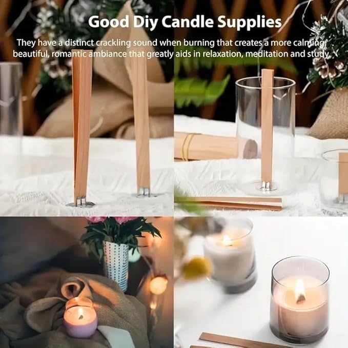 300pcs Wood Wicks for Candles Making,100pcs Wooden Candle Wicks and Base, Wick Stickers,for Soy Wax, Beeswax, Coconut Wax - DIY Candle Making Supplies for Beginners & Professionals