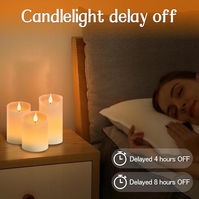 Flameless Candle RGB Set, Flickering LED Pillar Real Wax Candle with Remote Control and Timer, Upgraded Blue Flame Heart, Built-in Battery Rechargeable Flameless Candle, 1 Set of 3