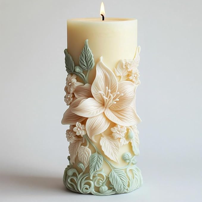Elegant Lily Embossed Candle Molds for Candle Making, 3D Flower Silicone Molds for Candle Soap Wax Resin Clay, Blooming Lily Chocolate Cake Fondant Molds, DIY Floral Art Craft Wedding Decor