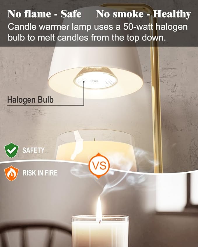 Candle Warmer Lamp with Timer and Dimmer - Electric Candle Lamp Warmer for Jar Candles - Ideal Home Decor Gift for Women, Daughter, and Mom - Includes 2 Bulbs (White & Gold)