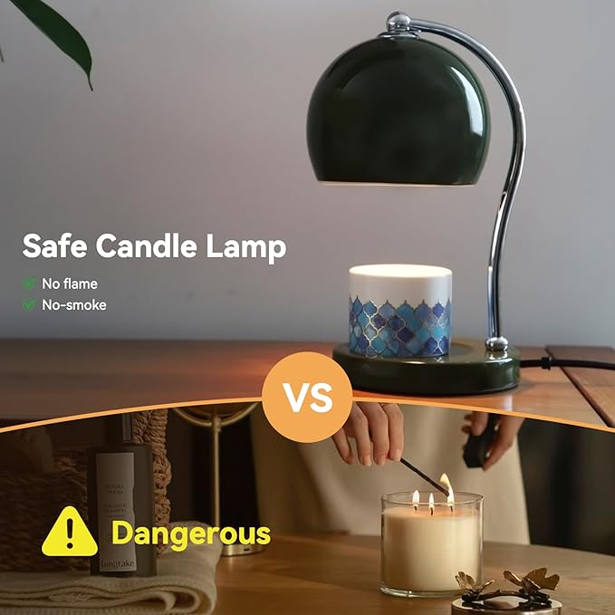 Ceramic Candle Warmer Lamp with Timer Dimmer Fit for Candle Jars, Modern Design with 2 Bulbs, House Warming Gifts, New Home Decor, Mother's Day, Birthday Gifts (Green)