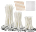 buluker 300Pcs Functional Smokeless Candle Wicks - Pre Waxed Cotton Wick with Metal Sustainer Tabs for Pillar Candle Making and DIY, 9cm/3.5in, 15cm/6in, 20cm/8in
