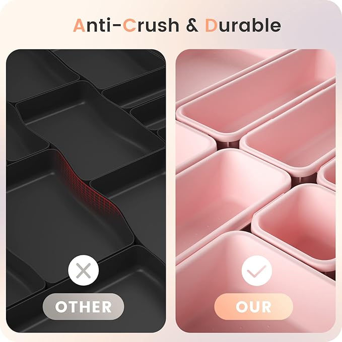 【𝟮𝟴𝗣𝗖𝗦】 【𝟱𝗦𝗶𝘇𝗲】 Pink Drawer Organizer, Makeup organizer, 【Holds 177 Items】 Bathroom Organizers and Storage, Plastic Desk Organizer Divider, Organizer Bins for Office Vanity A-LUGEI