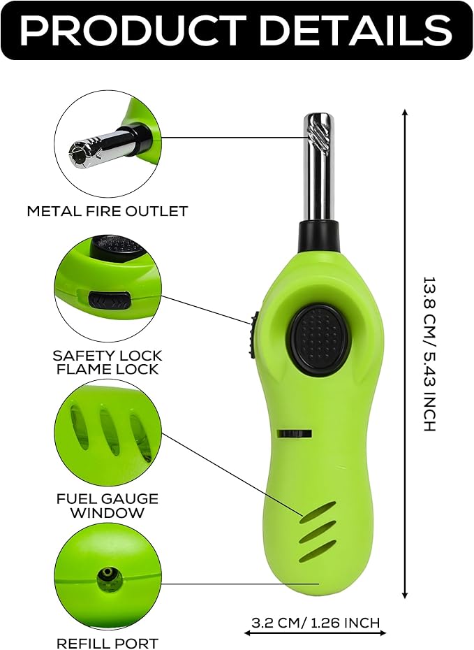 Navpeak Mini Handy Candle Lighter with Extended Wand, Safety Lock, Butane Gas Refillable, Lighters for Candle Kitchen Stove Outdoor BBQ Grill Fireplace, 5 Pack (Butane Included) (5 Pack lighters)