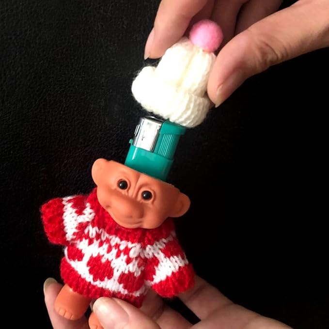 2 Pack Cute Troll Dolls Lighter Case Silicone Funny Mini Dolls Lighter Sleeve with Sweater &Hat for 3.2in Regular Lighters (Lighter not Included) (red & Yellow)