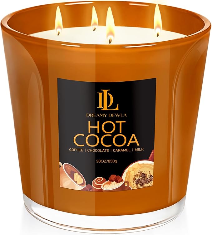 Large Candle Hot Cocoa Scented, 4 Wick Natural Soy Candles for Home Scented, 30oz Big Holiday Candle Long Lasting, Home Kitchen Scent Candles Housewarming Gifts for Women Men