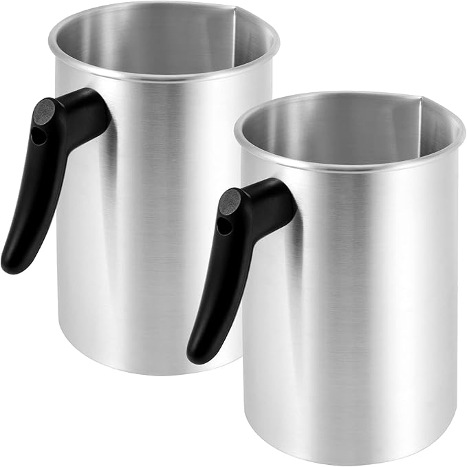 FUNSUEI 2 Packs Candle Making Pouring Pot, 4 Pounds Wax Melting Pot with Dripless Pouring Spout & Heat-Resisting Handle, Aluminum Candle Making Pitcher for DIY Candle Making Kits,