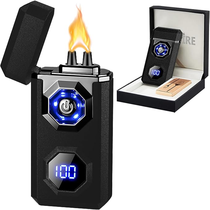 SKRFIRE Plasma Rechargeable Electric Lighter for Candle Arc Type C Electronic Torch Windproof Portable Metal Lighter with LED Power Display for Camping, Hiking, BBQ (Matte Black)