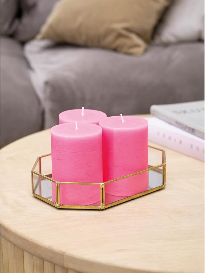 CANDWAX 3x4 inch Pillar Candles Set of 3 – Unscented Dripless Rustic Hot Pink Candles for Wedding Tables, Parties, Gender Reveal Party