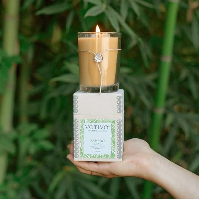 VOTIVO 6.8oz Aromatic Soy Blend Highly Fragranced Home Decor Jar Candle-Bamboo Leaf