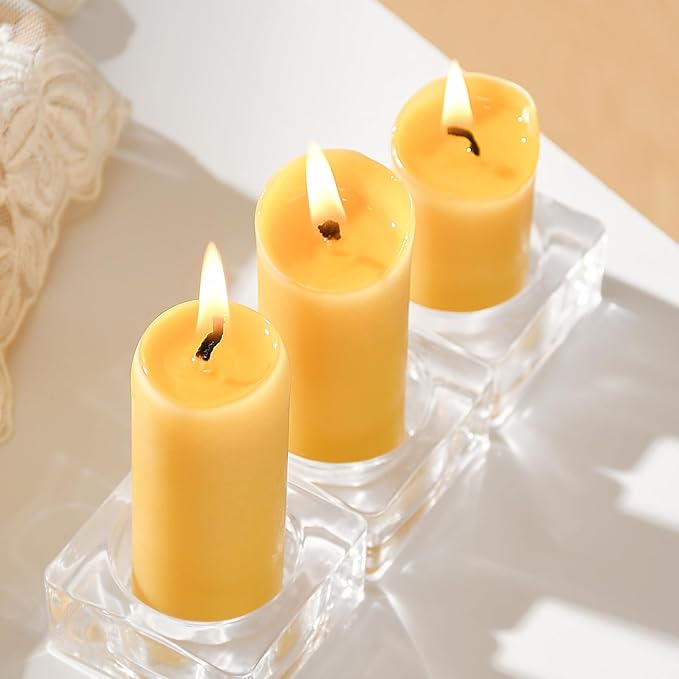 Small Pillar Candles 4-Pack - 10-Hour Long Burning 100% Natural Beeswax Candles, Perfect for Everyday Use, Home & Travel, Power Outages，Classic Pillar Style (3.5"x1.3")