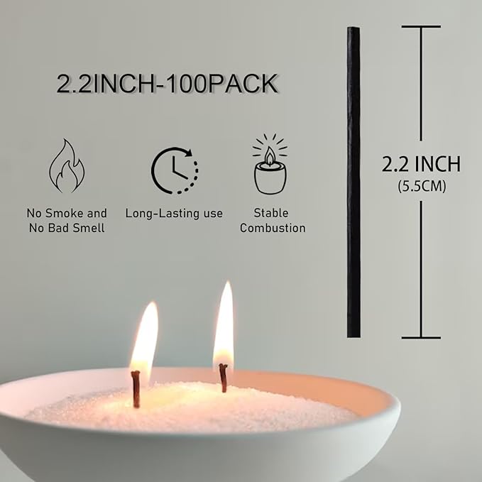 Pearled Candle Cotton Wicks 100-Pack for Sand Candles Making - 2Inch Metal-Free and Lead-Free Refill Sand Wax Wick for Candle Making DIY (Black)