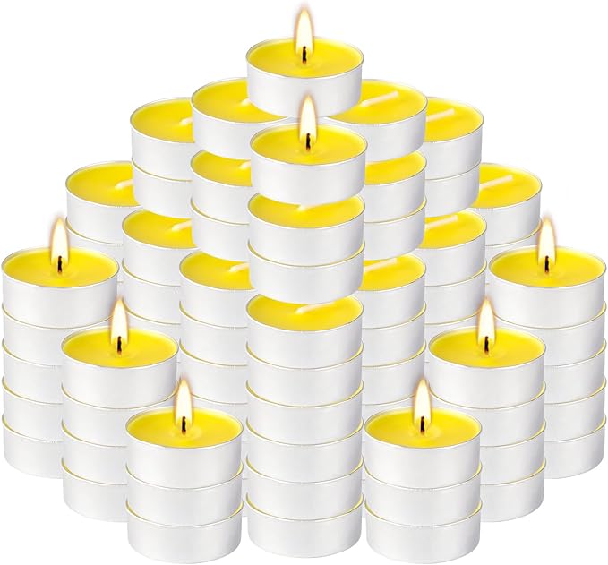 100 Pack Scented Tealight Candles - 4 Hours Burning Lemon Aromatherapy | Valentine's Day Romantic Dinner & New Year Home Decor, Yellow Votive Candles for Wedding, Holiday Gift & Emergency (Yellow)