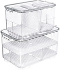 SANNO Vegetable Fruit Containers Fridge Food Storage Produce Saver Container Stackable Refrigerator Freezer Organizer Fresh Keeper Drawers Organizer set of 2