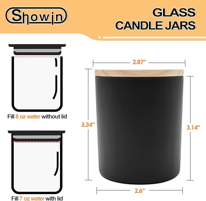 SHOWIN 8 OZ Thick Candle Jars for Making Candles 15 Pcs, Black Empty Jars with Wood Lids for Candle Making, Sample Container,Matte Black