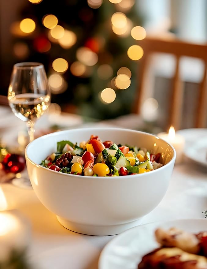 AISBUGUR Ceramic Bowls Set of 6-26OZ Deep Soup Bowls Salad Bowls for Kitchen Microwave & Dishwasher Safe - White Serving Bowls for Cereal, Soup, Pasta, Dessert