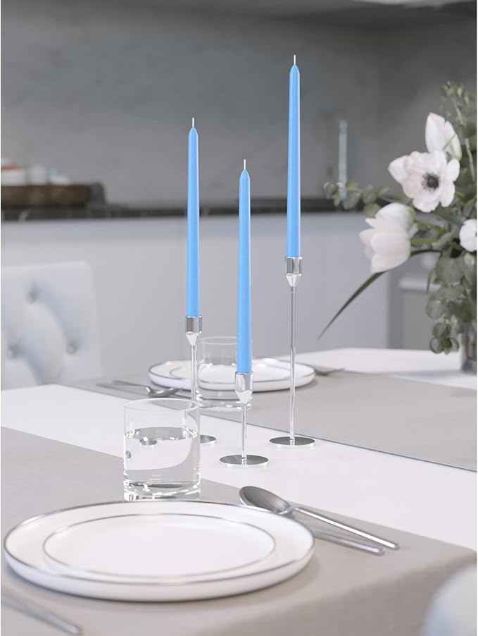 CANDWAX Light Blue 12 inch Taper Candles Set of 4 - Unscented Smokeless Dripless Tapers for Dinner Table, Home Decor, Easter Decor, Party, Wedding and Ordinary Dinners - Spring Candles