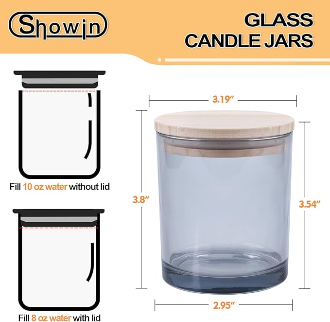 SHOWIN 10 OZ Thick Candle Jars for Making Candles 15 Pcs, Empty Jars with Wood Lids for Candle Making, Sample Container, Grey