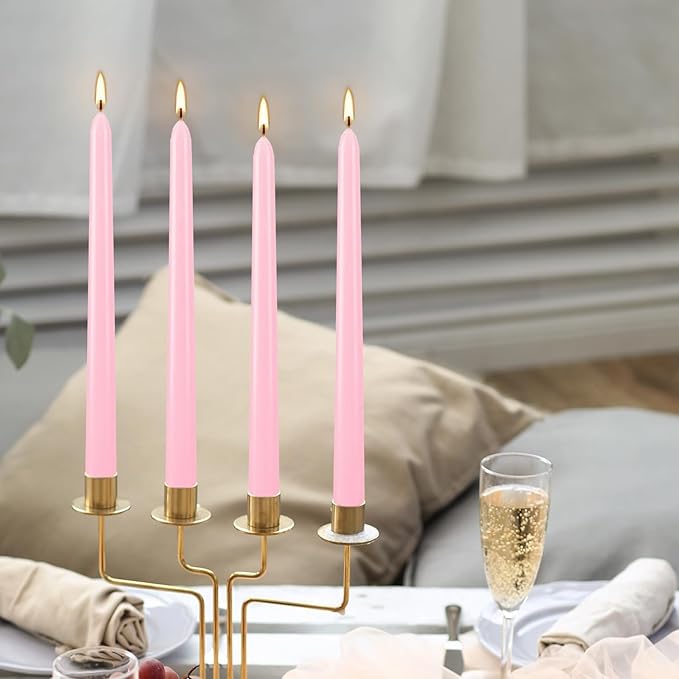 24-Pack 10 Inch Pink Taper Candles, Dripless & Unscented Decorative Candlesticks for Weddings, Romantic Dinners – Long-Burning for Centerpieces, Valentine's, Birthdays, Bridal Showers & Home Decor