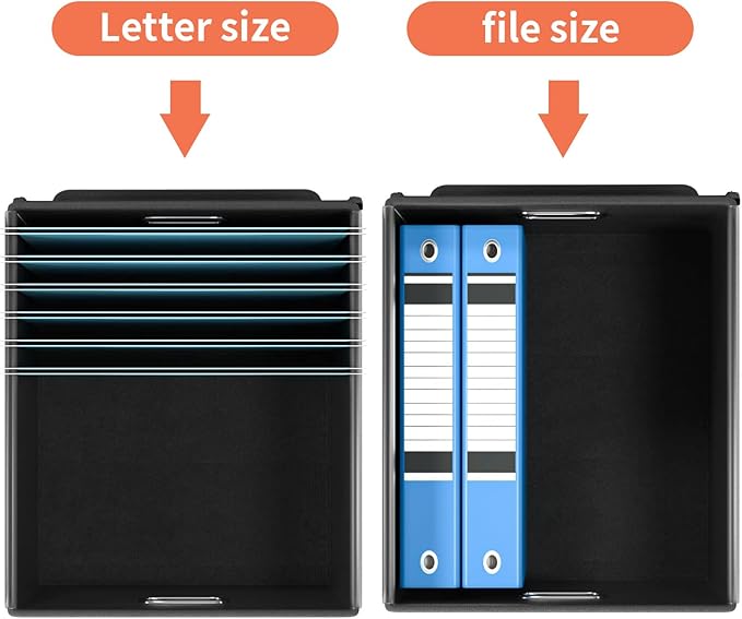 Huolewa File Organizer Box with Lid, Collapsible File Folder Organizer for Office Document Storage, Filing Box with Plastic Slide for Letter Size Hanging File Folders(1 Pack, Reddish Organge)